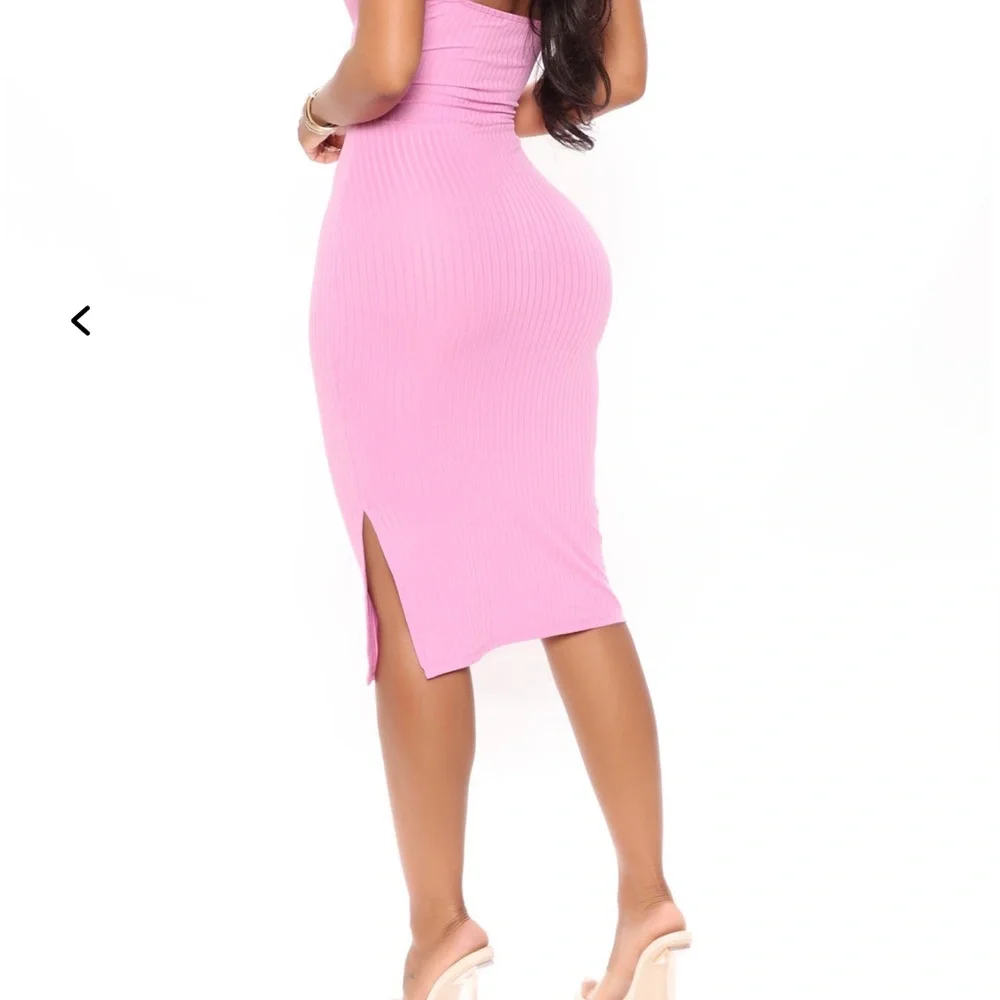 Pink Ribbed Bodycon Dress - Picture 2 of 7